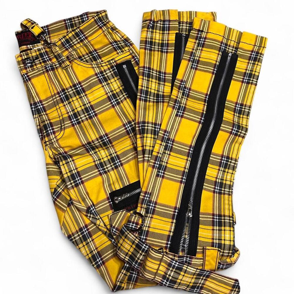TRIPP NYC Yellow Plaid Bondage Pants – Size 29 – Zipper & Strap NWOT